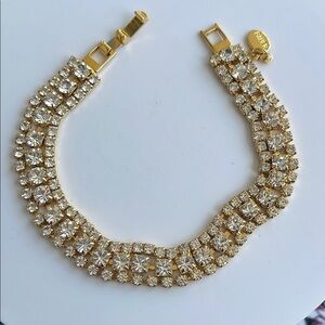 Vintage Dorothy Bauer Gold Rhinestone Crystal Tennis Bracelet Signed